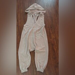 Free People Beige Hooded Jumpsuit Medium loose fit